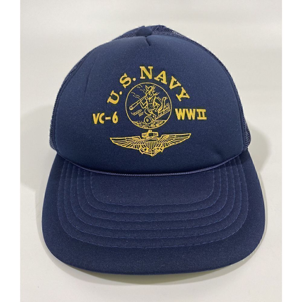 Vintage WWII Veteran US Navy VC-6 Trucker Hat Cap Mesh Snapback READ